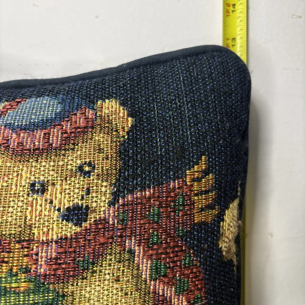Vtg Holiday Tapestry Throw Pillow Teddy Bear Christmas Winter‎ 16x12 In Sweaters